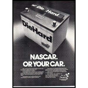 1975 Sears DieHard Car Battery Vintage Print Ad NASCAR Bobby Allison Wall Art